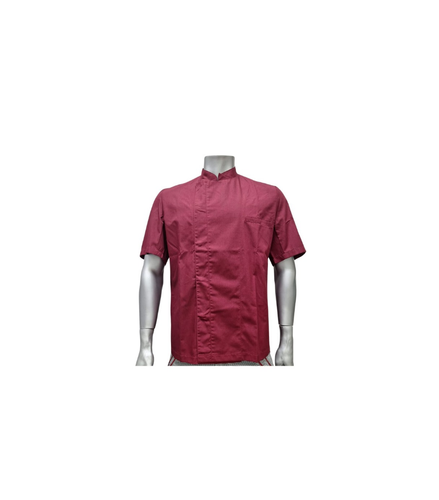 Giacca cuoco mezza manica bordeaux con bottoni automatici
