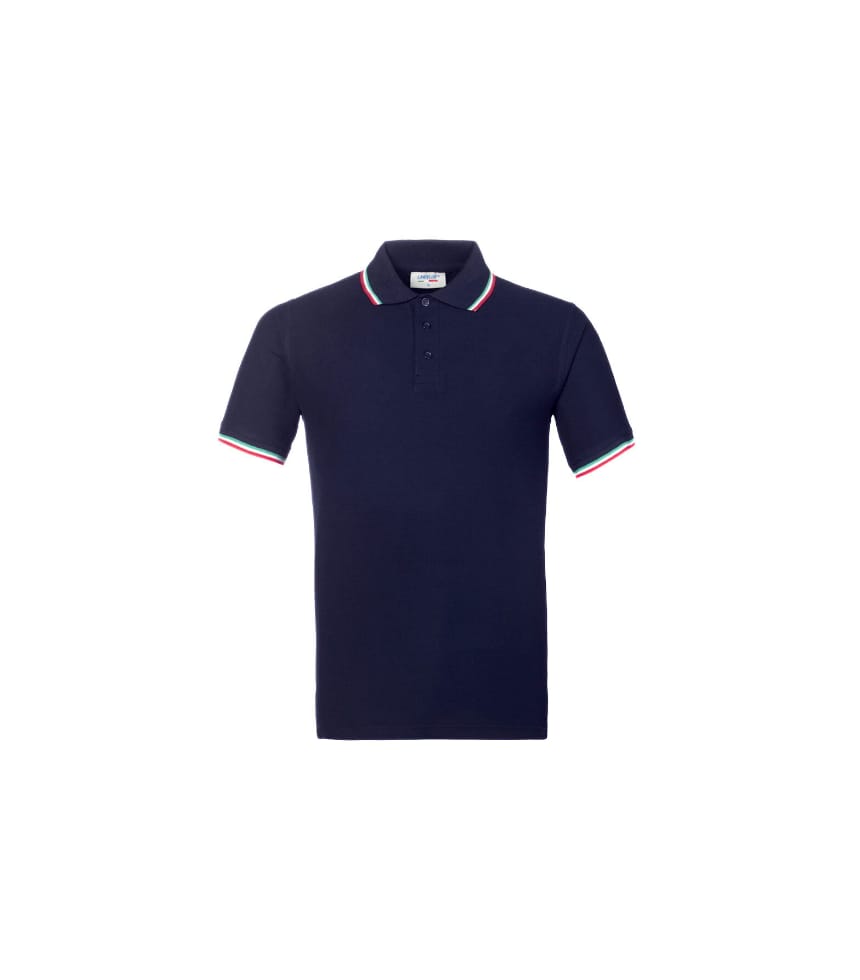 Polo manica corta con colletto e maniche tricolore blu navy 100%cotone Rossini