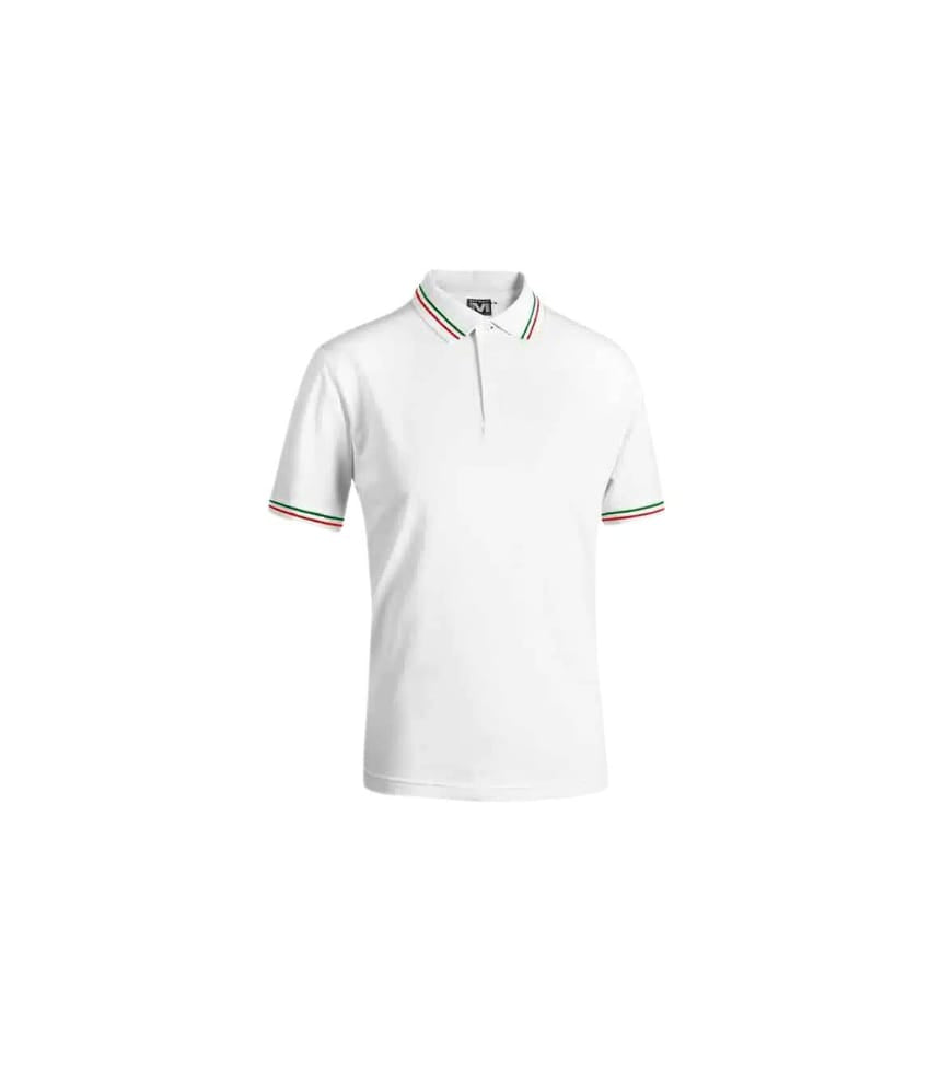 Polo manica corta con colletto e maniche tricolore bianco 100%cotore Rossini