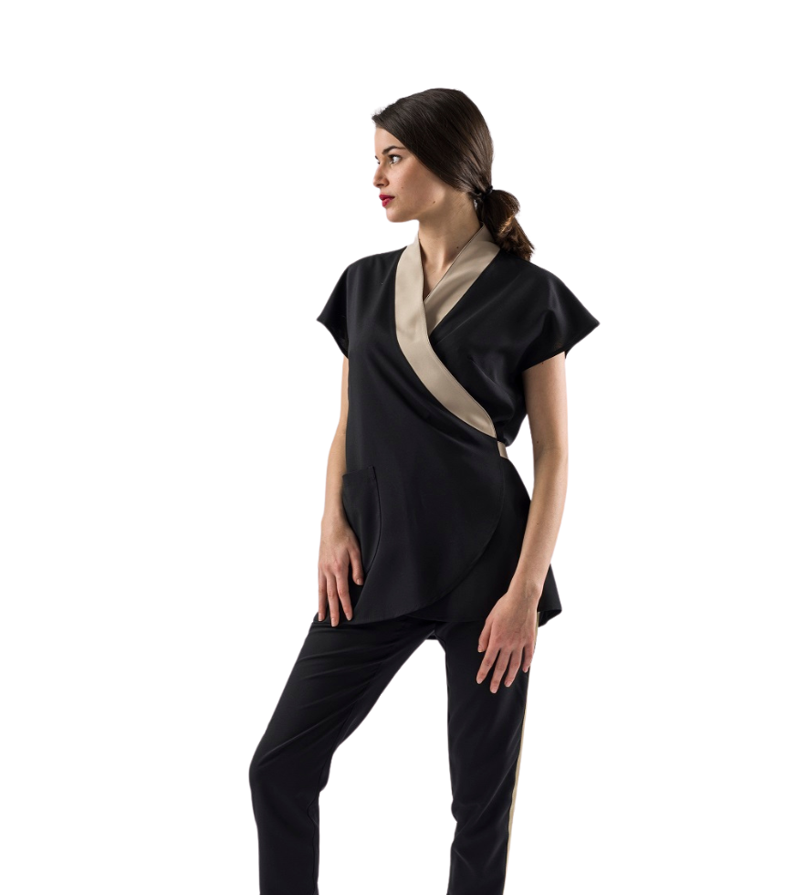 Kimono Karima nero con profilo beige