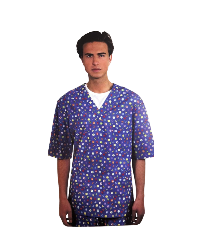 Completo medicale casacca e pantalone unisex fantasia blu
