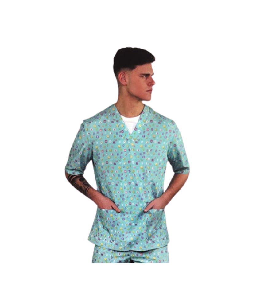 Completo medicale casacca e pantalone unisex fantasia acqua marina