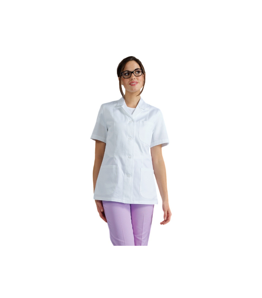 Casacca donna bianca con collo a camicia e martingala